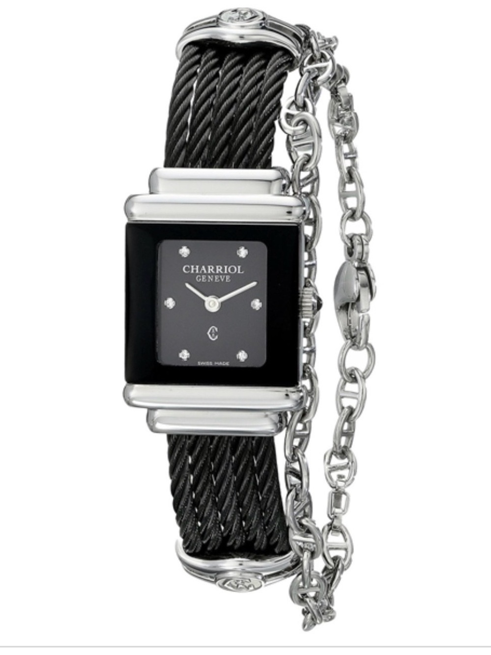 Charriol St Tropez Black and Diamond Dial Cable Bracelet Watch